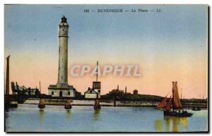 Postcard Old Lighthouse Dunkirk boat