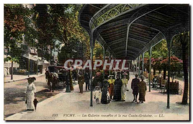 Vichy Old Postcard The covered galleries and street Cunin Gridaine