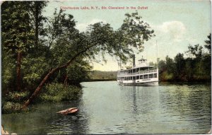 postcard Chautauqua Lake, NY, Steamer Cleveland in the Outlet