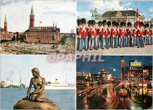 Postcard Modern Copenhagen Denmark the City Hall Square by Day and Night Boat...