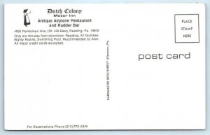 READING, PA ~ Dutch Colony Motor Inn ANTIQUE AIRPLANE RESTAURANT c1960s Postcard