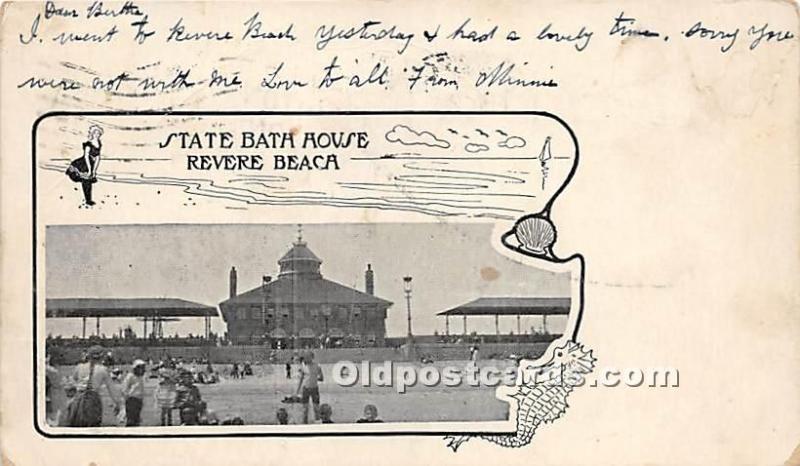 State Bath House Revere Beach, MA, USA 1905 paper glued on back side, light c...