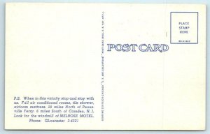 BROOKLAWN, New Jersey NJ ~ Roadside MELROSE MOTEL c1940s Camden County  Postcard