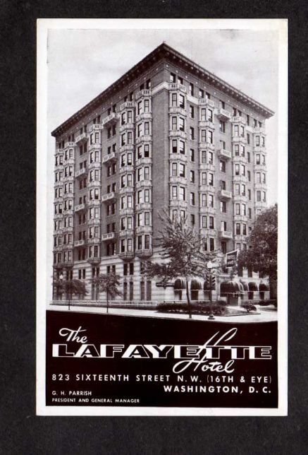 DC The Lafayette Hotel Washington DC G H Parrish Postcard