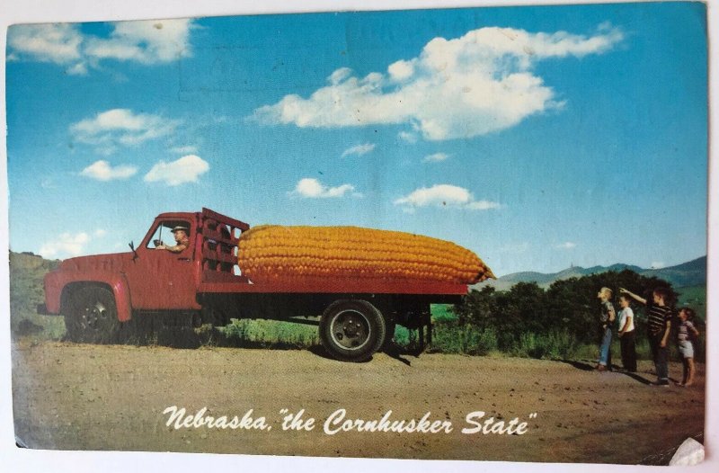 C1960 Giant Corn on Truck Nebraska The Conhusker State Colour Postcard