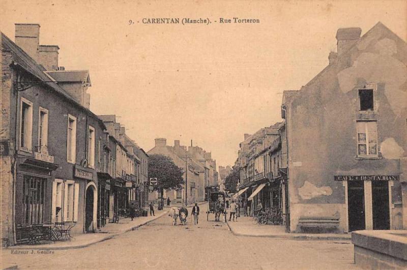 Carentan France Rue Torteron Street Scene Antique Postcard J75766