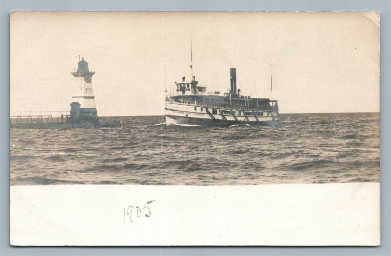LAKE BLUFF NY LIGHTHOUSE ANTIQUE REAL PHOTO POSTCARD RPPC