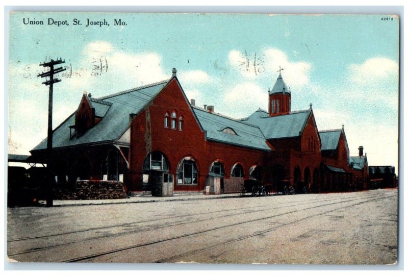 1911 Union Depot Exterior Building St. Joseph Missouri Vintage Antique Postcard