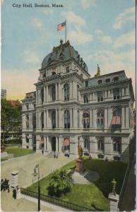 City Hall  Boston MA Massachusetts  Josiah Quincy statue  c1913 Postcard