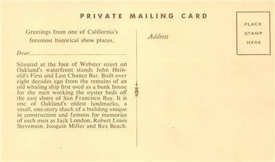 HEINOLDS First & Last Chance Jack London Bar Oakland, CA Saloon Vintage Postcard