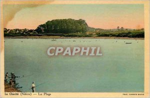 Old Postcard La Charite Nievre The Beach Fishing Fisherman