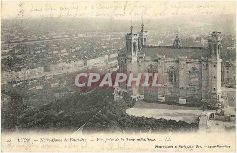 Postcard Old Lyon Notre Dame de Fourviere view Taking the Tour Metallique