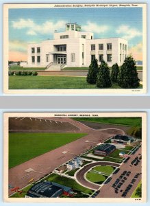 2 Postcards MEMPHIS, Tennessee TN ~ Administration MUNICIPAL AIRPORT Aerial View