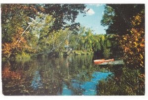 Red Rowboat, Northern Ontario Vintage Chrome Postcard