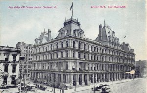 Cincinnati Ohio c1910 Postcard Post Office and Custom House Glitter