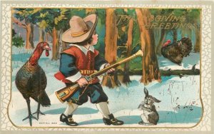 C-1910 Thanksgiving Turkey Hunter Postcard artist impression 22-9059