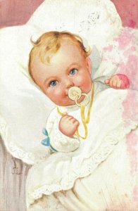 Artist Signed Cute Baby In Bed 06.33 