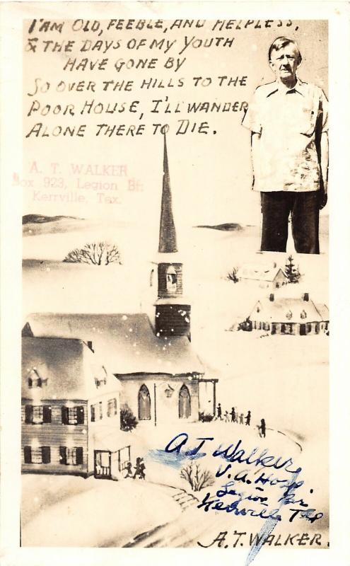 F27/ Kerrville Texas RPPC Postcard c1940s A.T. Walker Poor House Comic