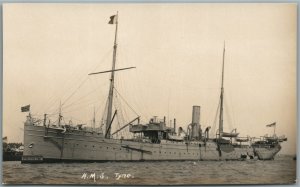 BRITISH MILITARY SHIP H.M.S. TYNE ANTIQUE REAL PHOTO POSTCARD RPPC