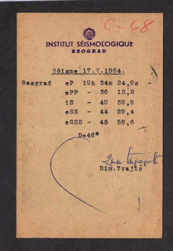 Jugoslavia Yugoslavia Institut Seismologique Beograd Carte Postale Postcard