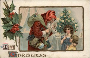 Christmas Early Old Fashion Santa Claus with Children c1910 Postcard