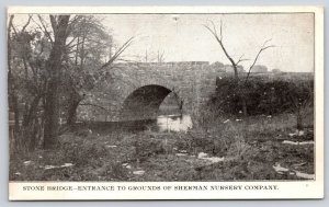 Charles City IA Stone Bridge~Advertising For Sherman Nursery~B&W Postcard 1920s