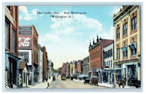 c1910 Wellington St. Business District Sherbrooke Canada Antique Postcard