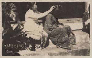 Asian Indian Head Massage Antique Real Photo Postcard