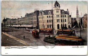 Postcard Guelph Ontario c1906 Upper Wyndham Street Trolley Cars by Warwick