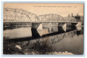 1942 South Bridge Over Androscoggin River Auburn Maine ME Vintage Postcard 