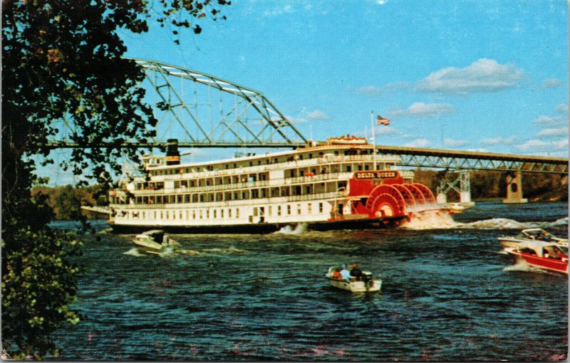Vtg S.S. Delta Queen Steamboat On The Mississippi River Chrome Postcard