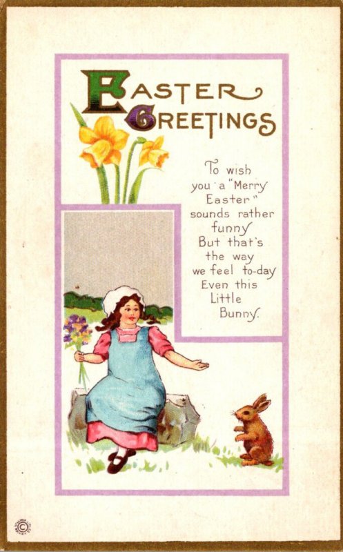 Easter Greetings With Dutch Girl & Rabbit