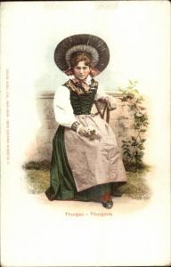 Costumes Ethnography Beautiful Schwyz Switzerland Woman c1905 UDB Postcard