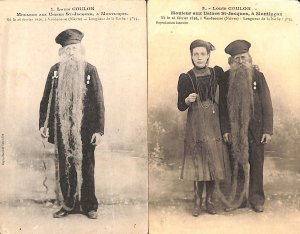 Louis Coulon Montluçon France Longest Beard Record unit of 2 postcards c.1912 