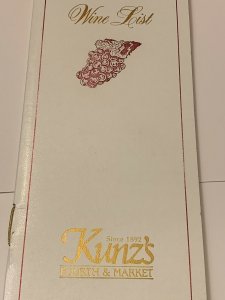 Vintage KUNZ'S Restaurant Wine List 80s Menu Louisville Kentucky