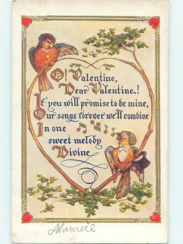 Pre-Linen valentine HUMANIZED MALE BIRD HAS TOPHAT HAT AND MONOCLE HJ2740