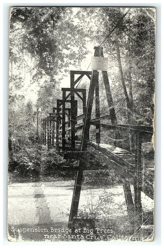 1921 Postcard Suspension Bridge At Big Trees Near Santa Cruz California  