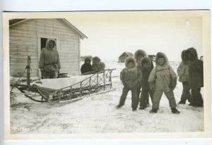 Alaska Eskimo Hauling Ice Children RPPC Postcard