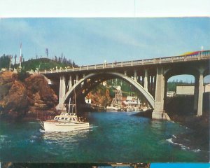 Oregon Coast Depoe Bay  Bridge, Fishing Boat 1959 Chrome Postcard Unused