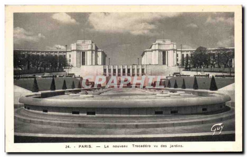 Old Postcard The new Paris Trocadero gardens seen