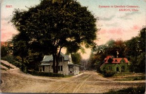 Postcard Entrance to Glendale Cemetery in Akron, Ohio