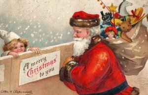 C. 1910 Fab Santa Claus Clapsaddle Toys Girl Christmas Vintage Postcard P215