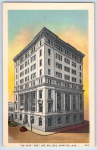 1948 Winnipeg Manitoba Canada Postcard The Great West Life Building Road Posted