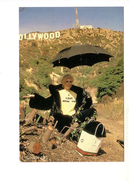 Joan Rivers Wearing I Love New York T-Shirt in Front of Hollywood Sign, 1983