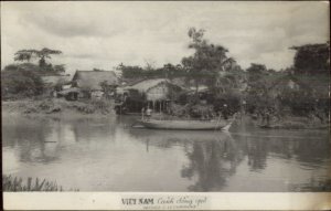 Vietnam - Thatch Homes Along River Canh Dong Que Real Photo Postcard