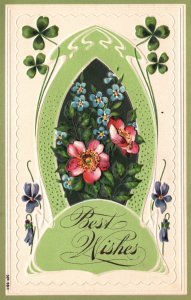 Vintage Postcard Best Wishes Letter For A Friend Heartful Wishes Flower Green