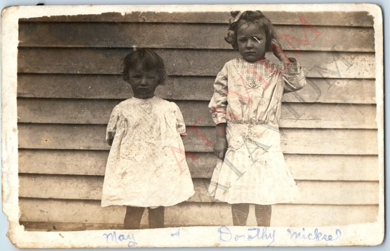 ID'd c1910s Cute Sisters RPPC Young Ladies Little Girls Real Photo Micksel A193