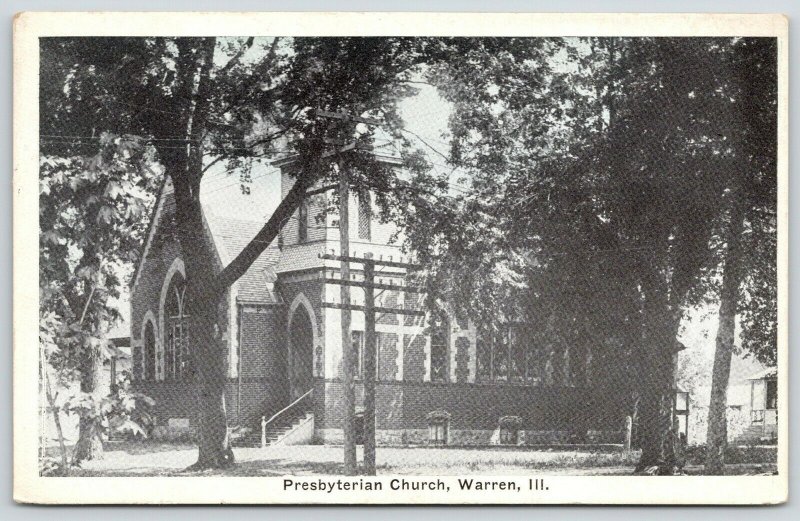 Warren Illinois~Presbyterian Church Thru Trees on Corner~House Behind~1929 B&W  