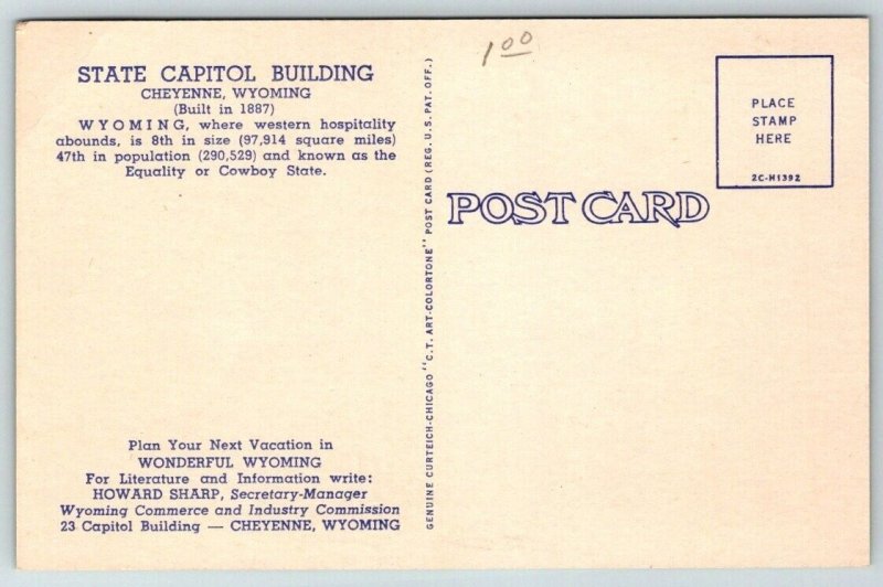 Cheyenne  Wyoming  State Capitol Building  Postcard