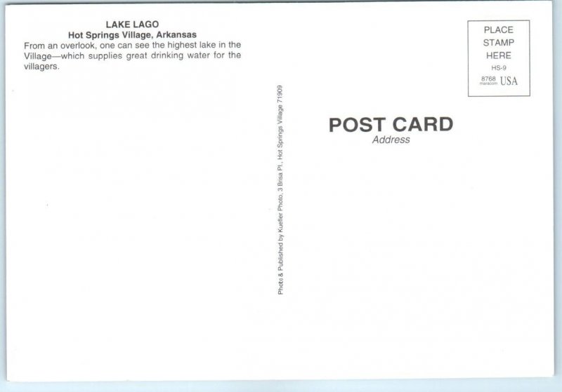 Postcard - Lake Lago - Hot Springs Village, Arkansas